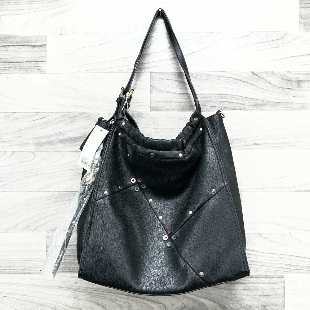 Vegan Le Miel Shoulder Bag Women's Black Beaded‎ Faux Leather Detachable Strap